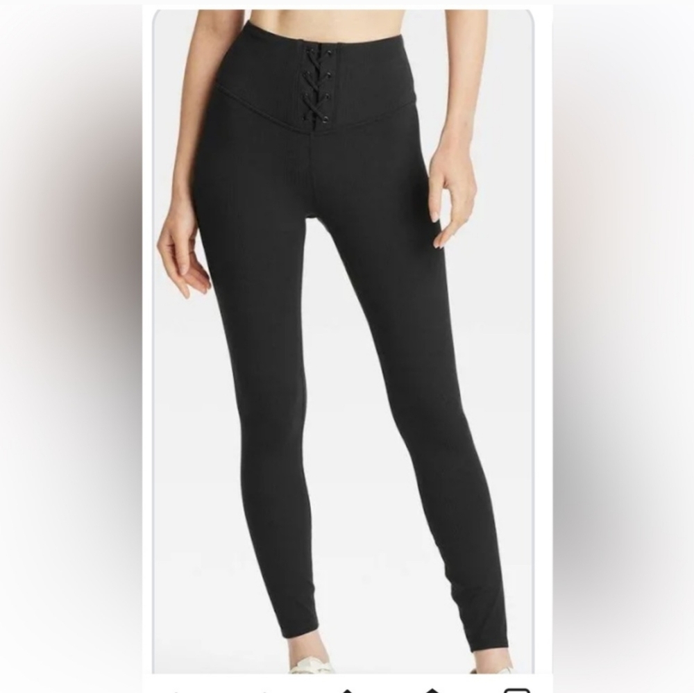 Joy Lab Black High-Waisted Tie Up  Leggings - Picture 2 of 4
